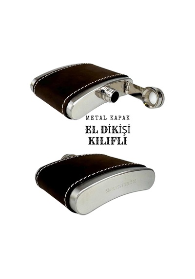 Perlotus 5 Oz 150 Cc Koyu Kahverengi El Yapımı Crazy Deri Kılıflı Çelik Viski Cep Matarası Kahverengi