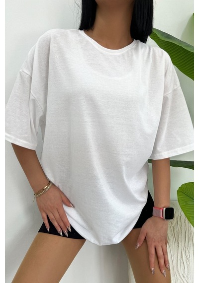 Startmore Unisex Pamuk Bisiklet Yaka Oversize T-shirt Beyaz
