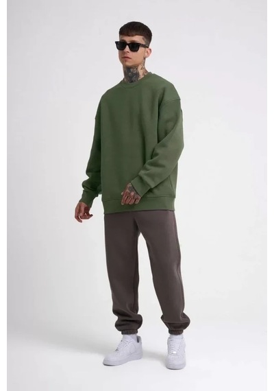 Veraura Lifestyle Unisex Biskilet Yaka Üç İplik Sweatshirt - Haki