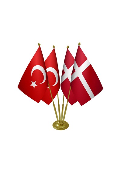 Masa Üstü Danimarka Bayrağı Türk Bayrağı Dörtlü Pirinç Direk Masa