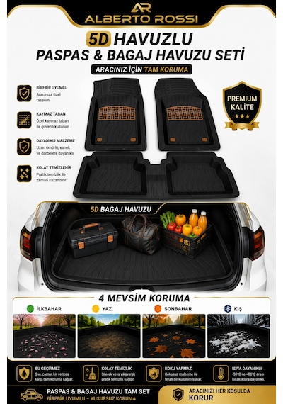 Renault Fluance 2009+ Uyumlu Araca Özel 3d Bagaj Havuzu Ve Paspas Joker Ahşap