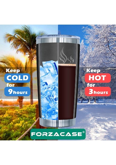 Forzacase Çift Katmanlı Paslanmaz Çelik Pipet Girişli 600ml Sıcak Soğuk Tutan Bardak Termos Mug - Fc1142 Siyah