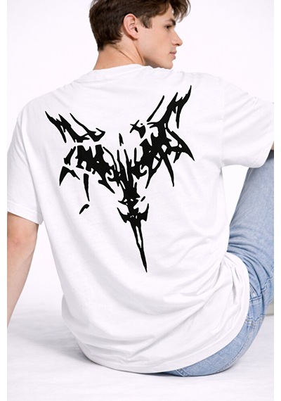 Nevermind Oversize Erkek Tişört Arkası Baskılı Streetwear Siyah Grafik Back Beyaz