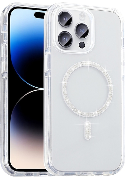 Apple Uyumlu iPhone 14 Pro Max Kılıf Taşlı Tasarım M-safe Şarj Özellikli Mkst Koment Silikon Kapak - Gold Altın