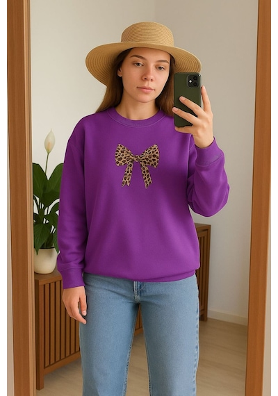 Benroma Kurdela Baskılı Unisex Sweatshırt Mor