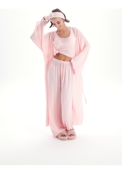 Mai Studios Co. Raina Pembe Kimono Basic Üçlü Takım Pembe