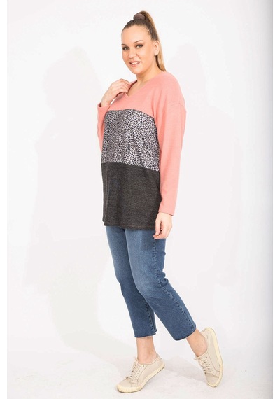 Şans Kadın Renkli Rahat Kesim Yumoş Kumaş Renk ve Desen Kombinli Sweatshirt 65n35489-renkli Çok Renkli