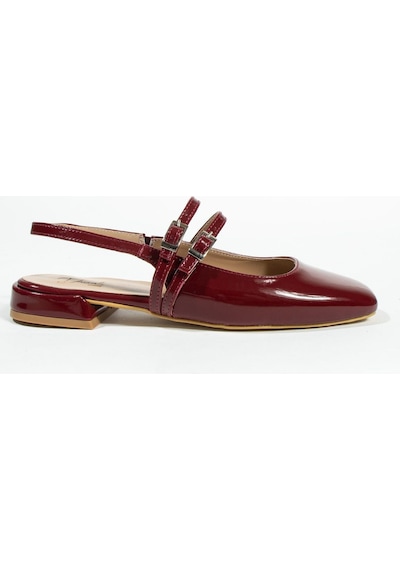 Duxal Shoes Care Kadın Küt Burun Çift Kemer Detay Kısa Topuklu- Babet Bordo