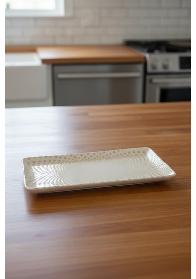 12'li Flora Dikdörtgen Kayık Tabak 24.17cm Dijital Punto Rinart Krem