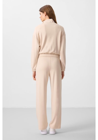 Bej Yumuşak Dokulu Dik Yaka Oversize Lastikli Kadın Eşofman Takım - 95349 Bej