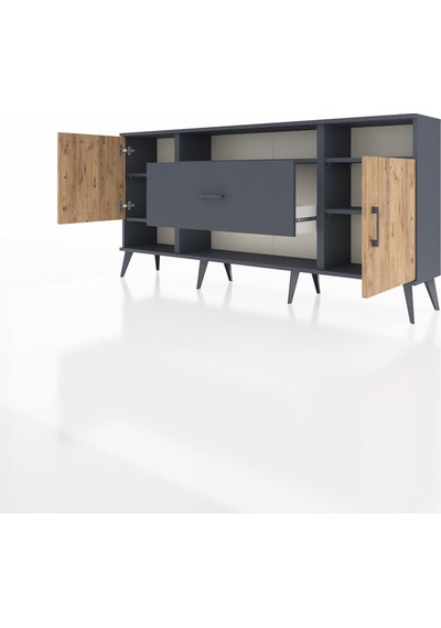 Arges Konsol 5 Raflı Tek Çekmeceli 2 Kapaklı 176x30x83 Antrasit-çam/antrasit Çam/antrasit Arges Konsol 5 Raflı Tek Çekmeceli 2 Kapaklı 176x30x83 Antrasit-çam/antrasit Çam/antrasit