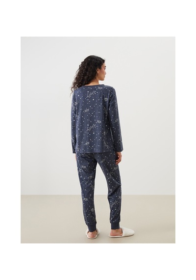 Lcw Dream Lacivert Bağlamalı Yaka Baskılı Kadın Pijama Takımı
