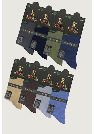 Kral Socks Erkek Yazlık Bambu Soket Uzun 8 Çift Karma Renkli Çorap Asorti
