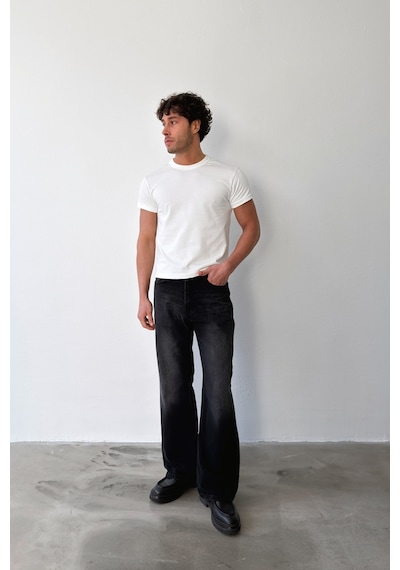 Flaw Yıkamalı Lazer Baskı İspanyol Paça Jean-29648 Siyah