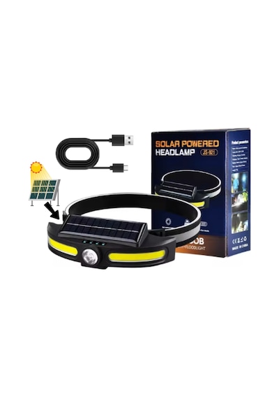 Solar Şarjlı Su Geçirmez Kafa Feneri - Usb Şarjlı, 14500 Pil, Çift Işık Kaynağı Or-921 Siyah
