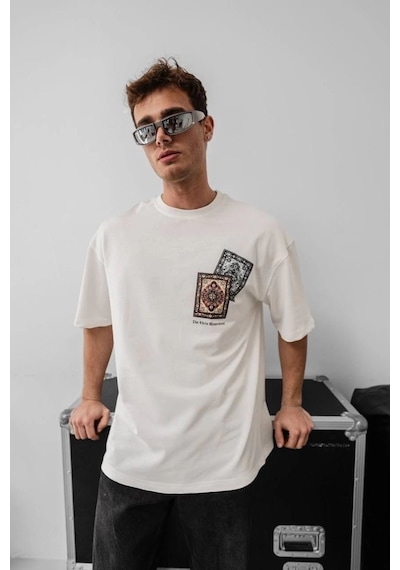 Erkek Yazlık Bisiklet Yaka Baskılı Regular Fit Tişört Kısa Kol T-shirt - Beyaz