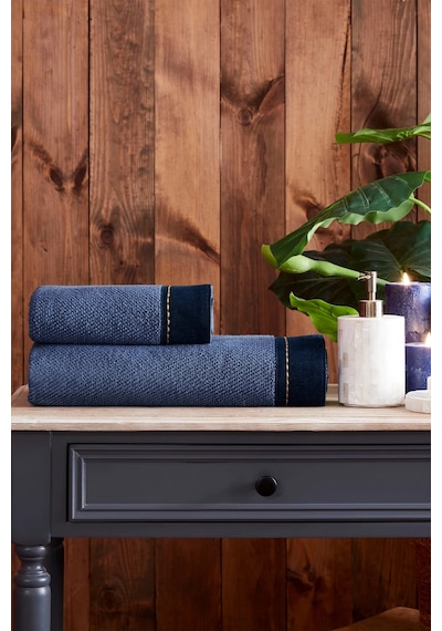 Özdilek Oregon Maskülen Nakışlı Denim 2'li Havlu Set - Lacivert Lacivert