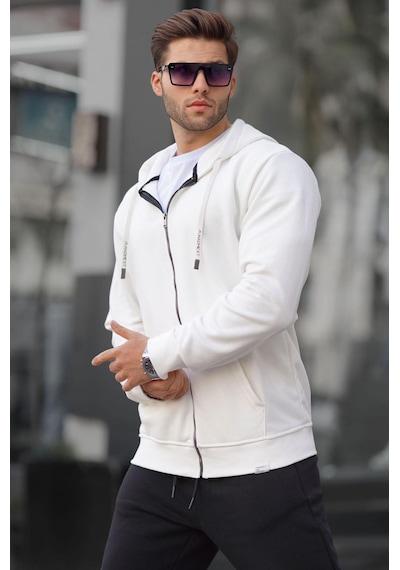 Madmext Ekru Fermuarlı Kapüşonlu Sweatshirt 6161-ekru Ekru