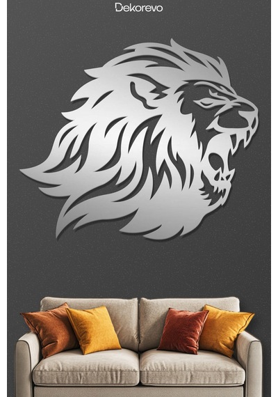 Yırtıcı Aslan Metal Duvar Tablosu - Metal Duvar Sanatı - Krom - 65 X 75 Cm
