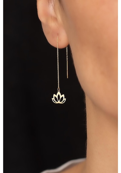 14 Ayar Altın Lotus Zincir Küpe Sarı Altın
