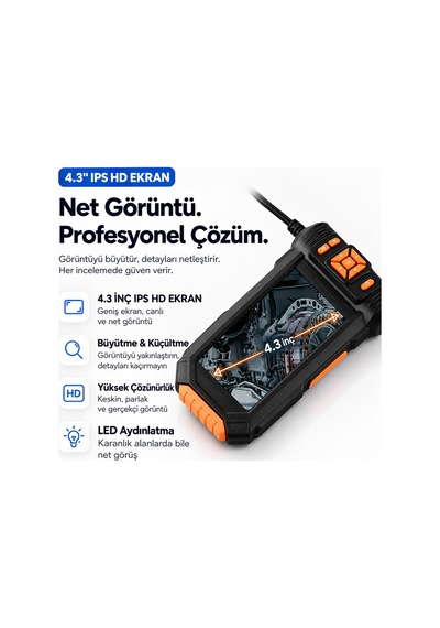10 Metre 3 Kameralı Ekranlı Kayıt Yapabilen Endoskopi Yılan Kamera