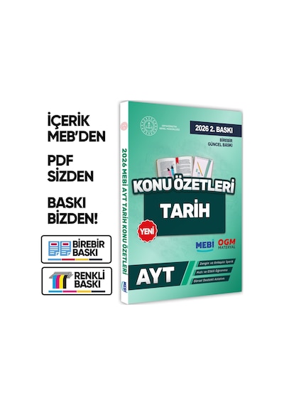 2026 YKS-AYT MEBİ-OGM Tarih Pratik Konu Özet Kitabı RENKLİ A4 Boyut Görsel Destekli BASKI ÜCRETİ