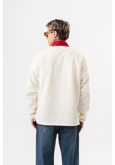 Respire Erkek Düğme Detaylı Oversize Polar Sweatshirt Ekru