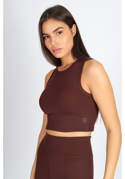 Soft&Basic Halter Yaka Esnek Kaşkorse Kumaş Kahverengi Atlet Kahverengi