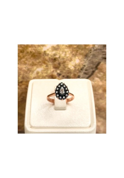 925 Ayar Gümüş Rose Gold Kaplama Elmas Montür Zirkon Taşlı Damla Kadın Takı Seti Gümüş Gümüş