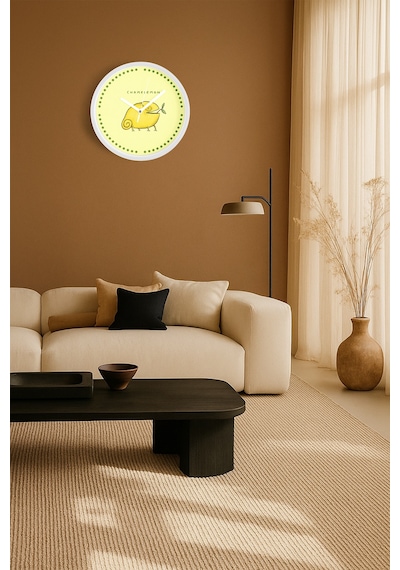 Sevimli Limon Bukalemun Modern Duvar Saati - 30cm - Önü Camlı Beyaz Kasa - Sessiz Mekanizma Beyaz