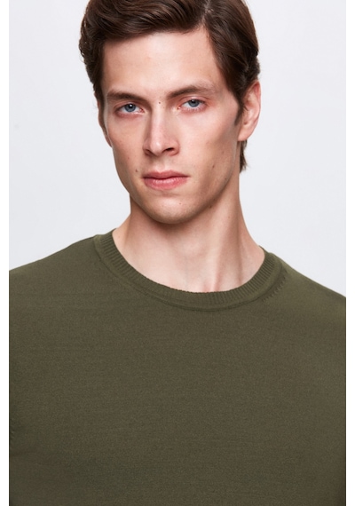 Twn Slim Fit Haki Düz Örgü T-shirt 5ef060638904m H01