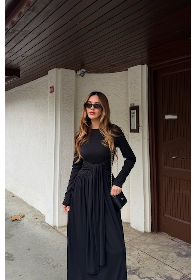 Laluvia Siyah Bağlamalı Elbise - 4988 Siyah