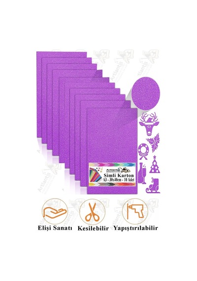 Mor Simli Karton A3 30x40 Cm 10 Lu 1 Paket Simli Fon Kartonu Parıltılı Kağıt Anasınıfı Kreş Etkinlik Proje Mor