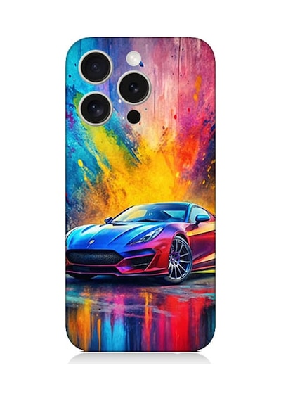 Apple Uyumlu iPhone 15 Pro Renkli Spor Araba Desenli Silikon Kılıf Silikon