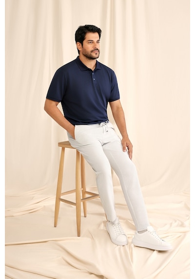 AC&Co / Altınyıldız Classics Erkek Grı Slim Fit Dar Kesim Beli Bağlamalı Çizgili Yan Cepli Casual Jogger Pantolon Gri