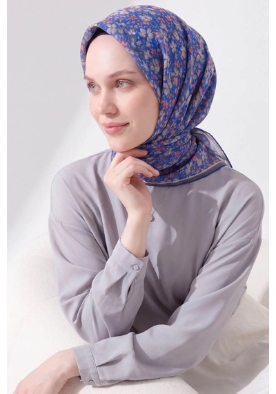 Silk Home Mini Floral Desen Soft Pamuk Eşarp Gece Mavisi
