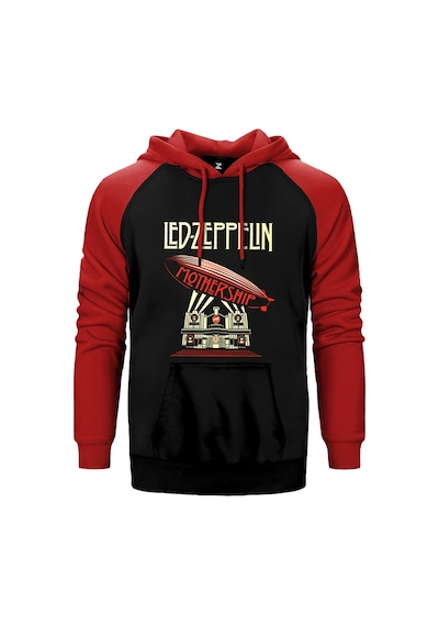 Led Zeppelin Mothership Kırmızı Renk Reglan Kol Kapşonlu Sweatshirt Kırmızı