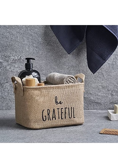 Ocean Home Textile Baskılı Jüt Dikdörtgen Sepet //24x17x14 Aahşap
