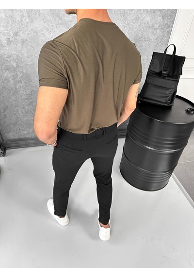 Modefendi Yüksek Kalite Slimfit Merserize Kumaş Bisiklet Yaka Tshirt Haki