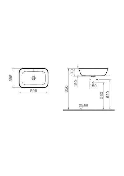 VitrA Geo Dikdörtgen Çanak Lavabo 60 CM Beyaz 7425B003-0016