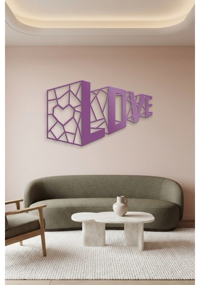 3d Love Metal Duvar Tablosu - Duvar Sanatı - Duvar Dekoru - Mor