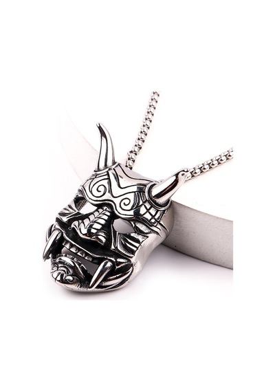 Chavin Gri Japon Şeytan Oni Mask Çelik Erkek Kolye er35by