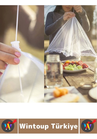 Kamp Piknik Outdoor Rüzgar Toz Sinek Böcek Koruyucu Katlanabilir Pratik Tül Yemek Koruma Şemsiyesi Çok Renkli
