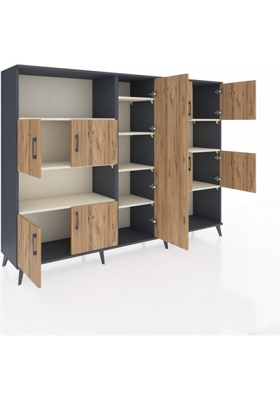 Hyperion Dolap 10 Raflı 9 Kapaklı 220x44x163 Antrasit-çam/aytaşı Antrasit-çam/aytaşı