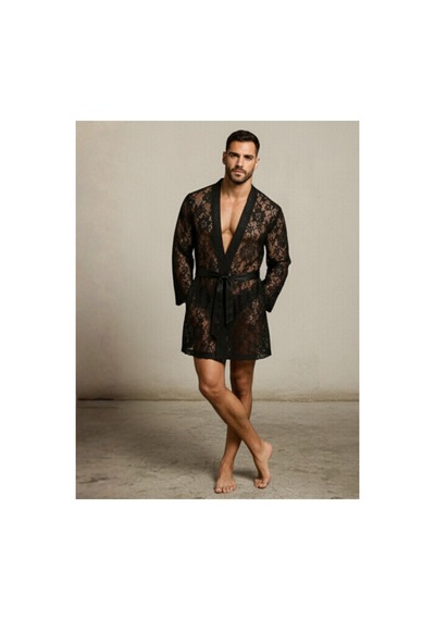 Qmen Style Erkek Dantelli Kimono Ve Sabahlık Siyah
