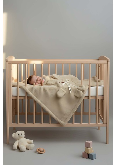 Ayıcık Figürlü Peluş Bebek Battaniyesi Çok Renkli