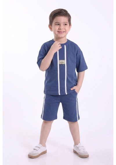 Mnk Baby & Kids Erkek Çocuk Baskılı Oversize Kısa Kollu Şortlu 2li Takım M00843 Indigo