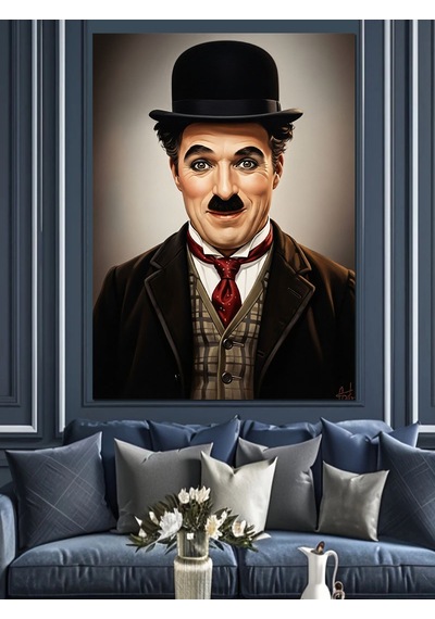 Ahşap Tablo Charlie Chaplin Portre Çizimi