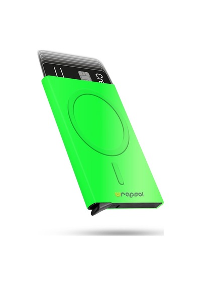 Wrapsol Magsafe Mekanizmalı Kartlık Rfid Korumalı Alüminyum Otomatik Kredi Kartlık Renkli Parlak Saks Mavi Metalik Fosforlu Yeşil Metalik Fosforlu Yeşil