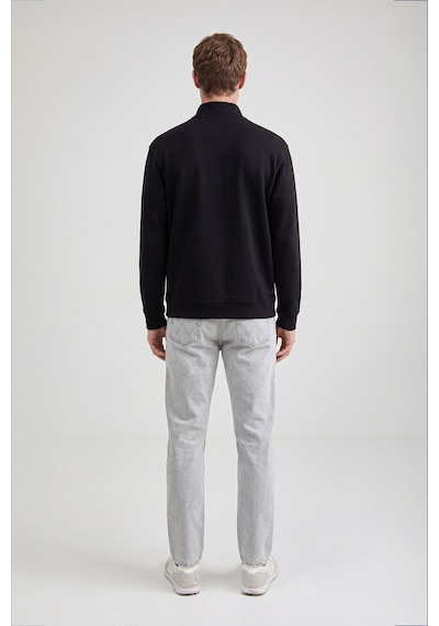 Wrangler Pamuklu Regular Fit Dik Yaka Fermuarlı Selanik Örgü Sweatshirt Siyah